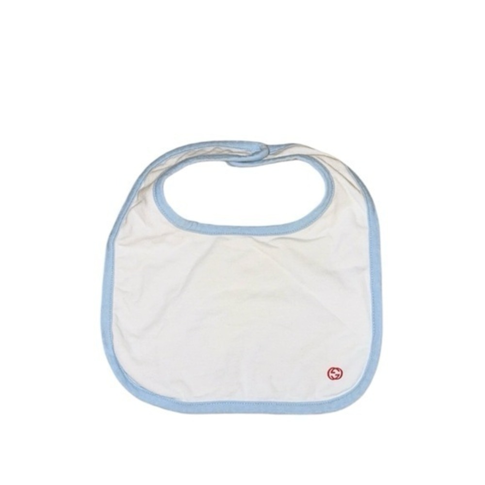 Gucci Baby White Blue Trim Cotton Bib 9-12‎ Months